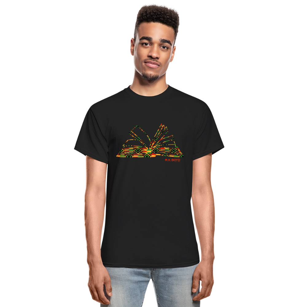 Kente Book – Adult T-Shirt - FRONT new - black