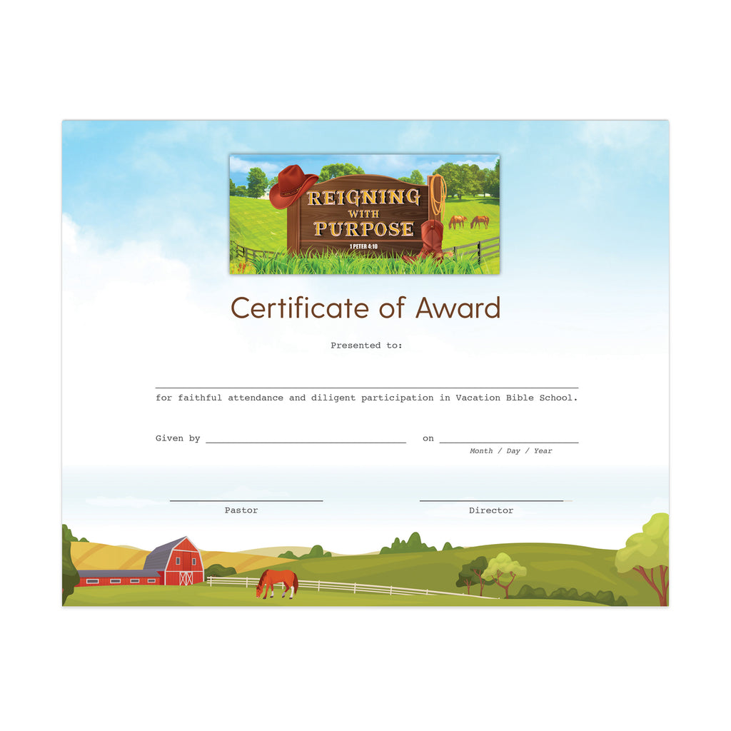 Reigning with Purpose: VBS Certificate of Award