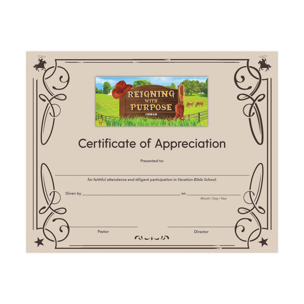 Reigning with Purpose: VBS Certificate of Appreciation