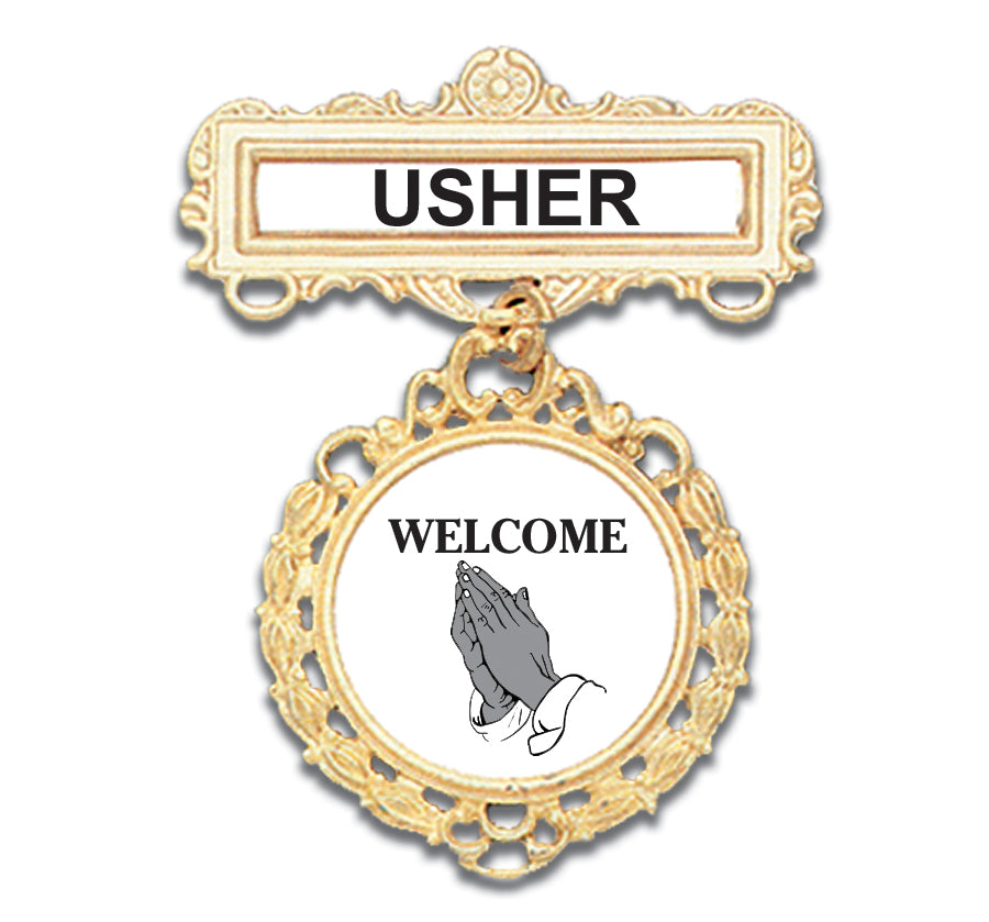 Welcome Usher Badge: pin back