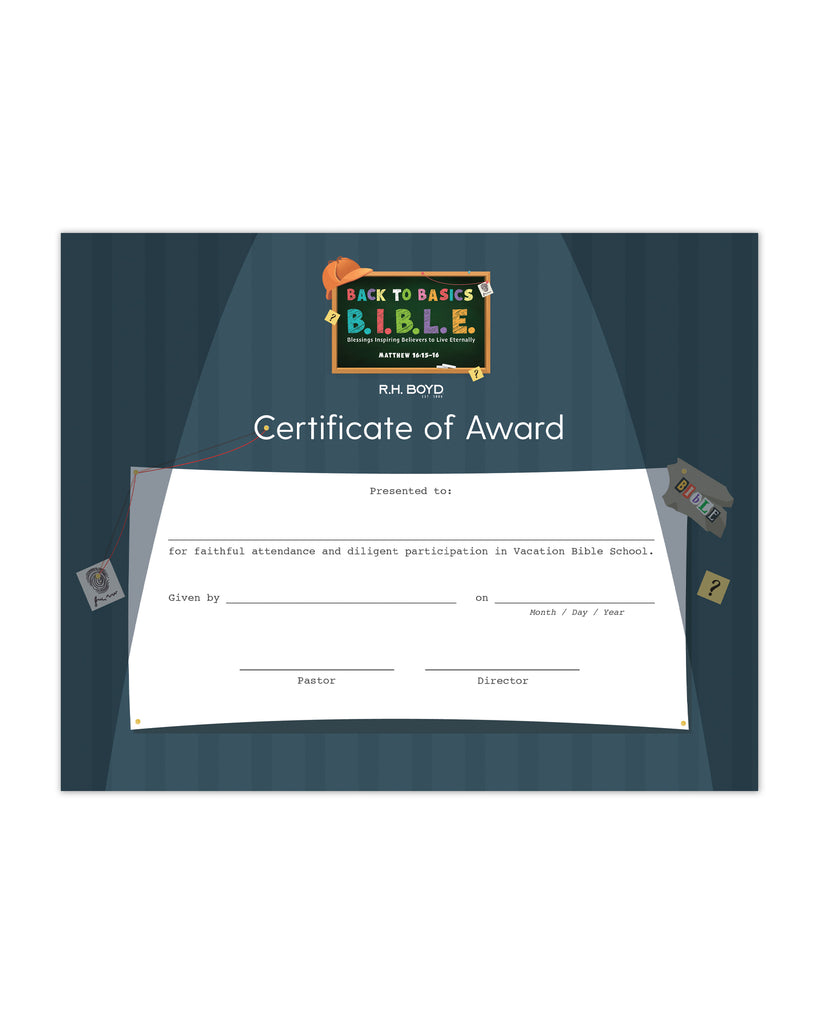 Back To Basics B.I.B.L.E.: VBS Certificate of Award