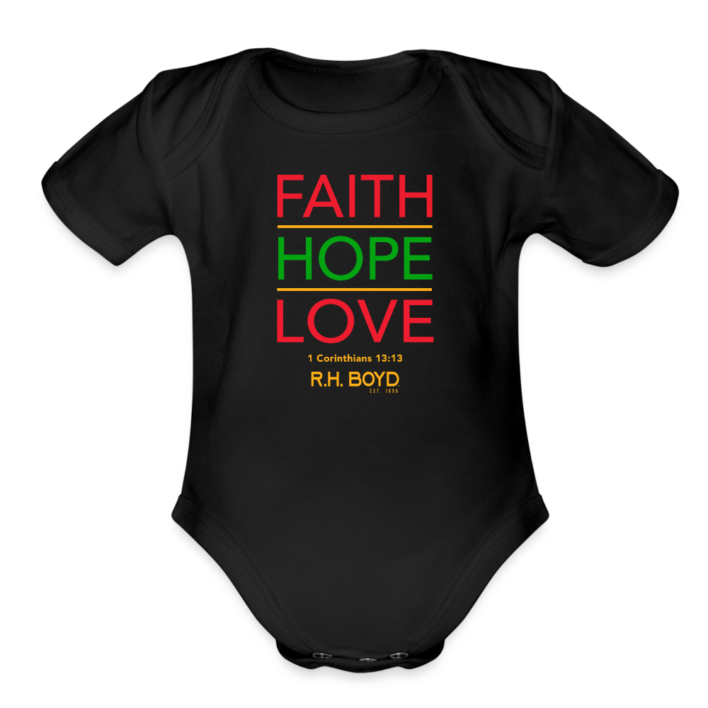 Faith, Hope, Love – Short Sleeve Baby Bodysuit - black