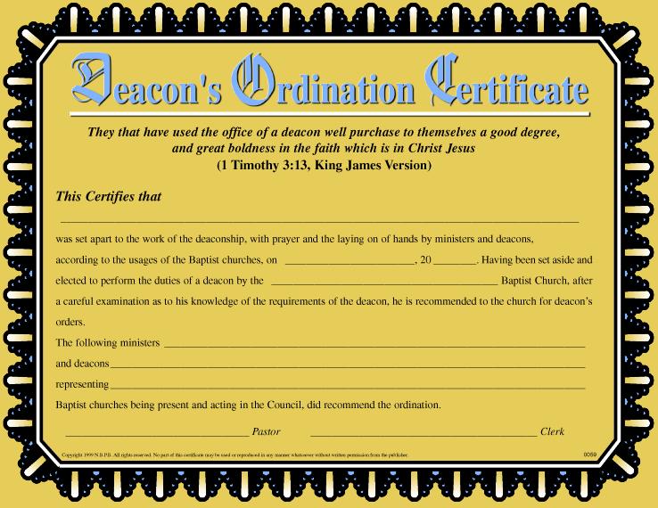 Deacon's Ordination Certificate
