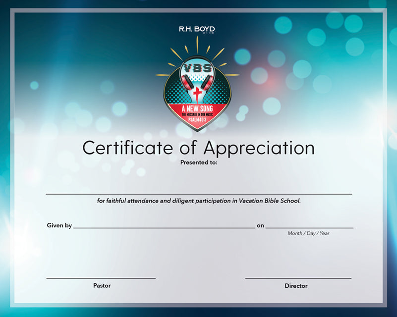 2021 VBS Certificate of Appreciation, Pack of 6