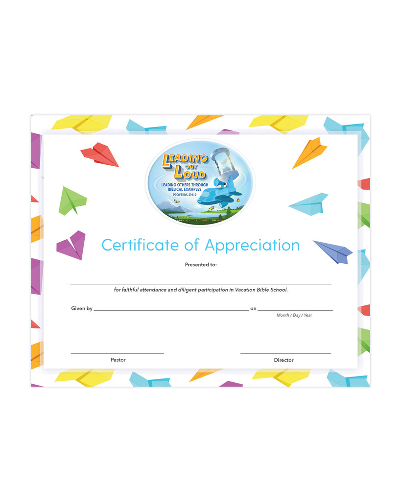 Leading Out Loud Certificate of Appreciation