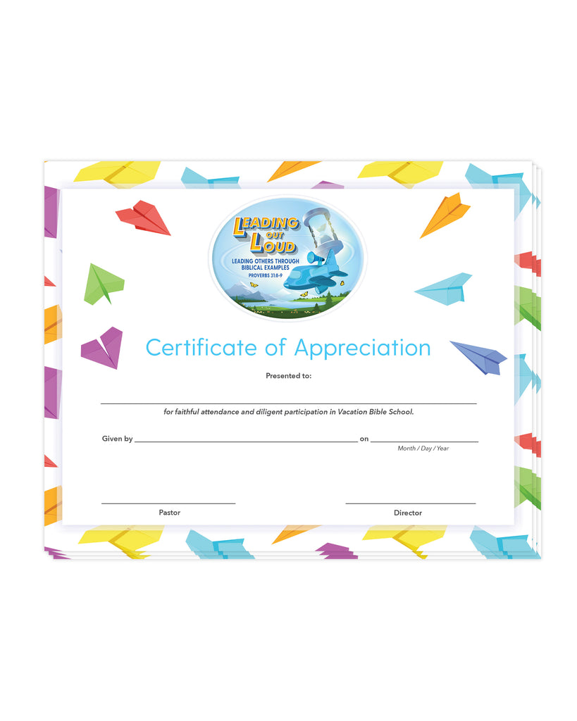 Leading Out Loud Certificate of Appreciation (6 pack)