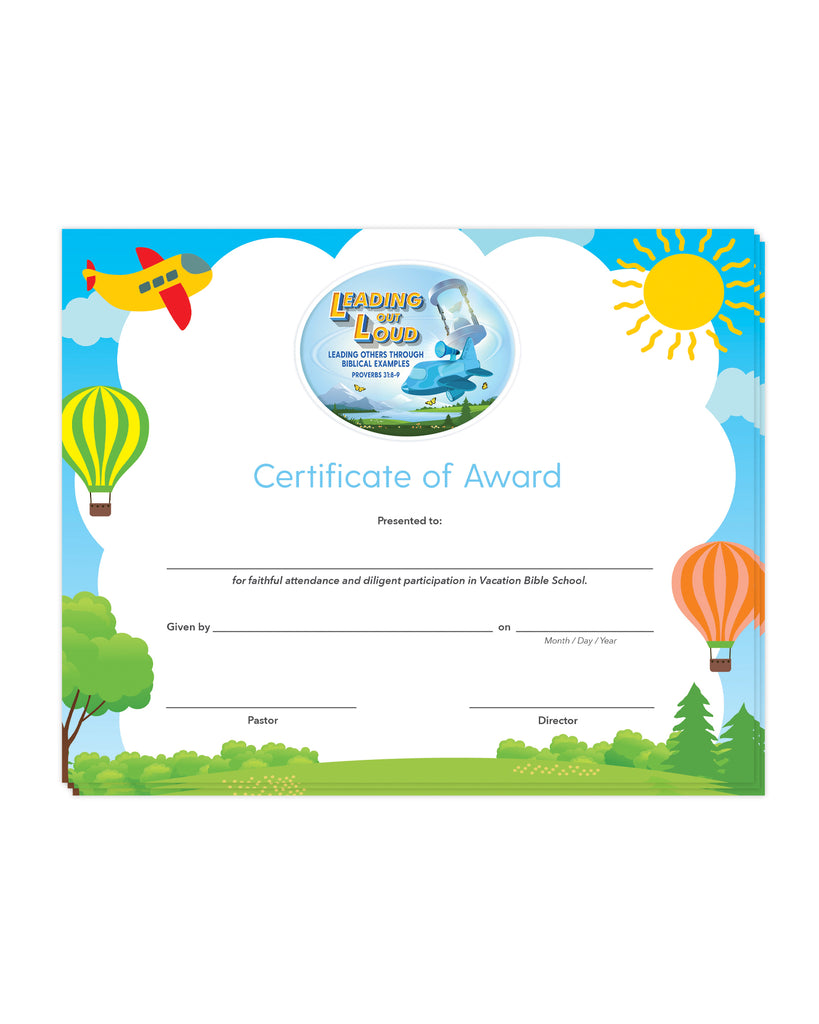 Leading Out Loud Certificate of Award (6 pack)
